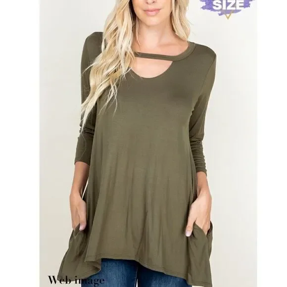 V neck/back multicolored tunic w/pockets - Picture 7 of 15